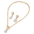 Gold retro baroque pearl necklace and earrings jewellery set