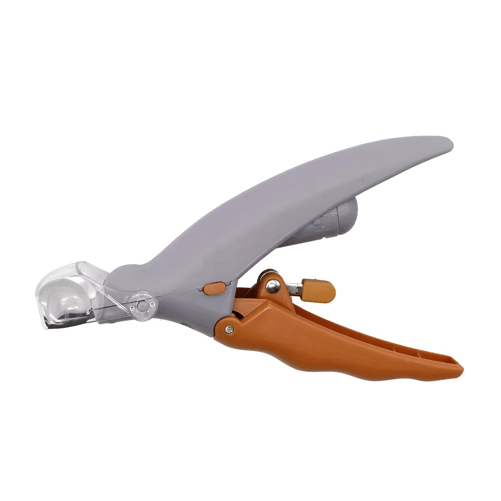 Yellow LED pet nail trimmer with magnifying glass and steel blades for cutting cat and dog nails