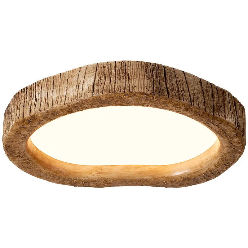 Wood grain finish circular ceiling lamp in new Chinese style design for bedroom installation