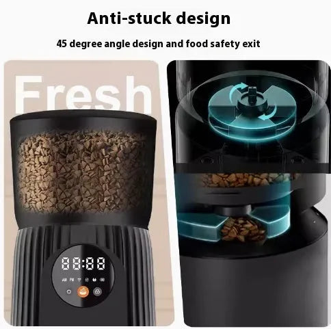 Intelligent pet feeder with automatic timing and remote control in black or white colour