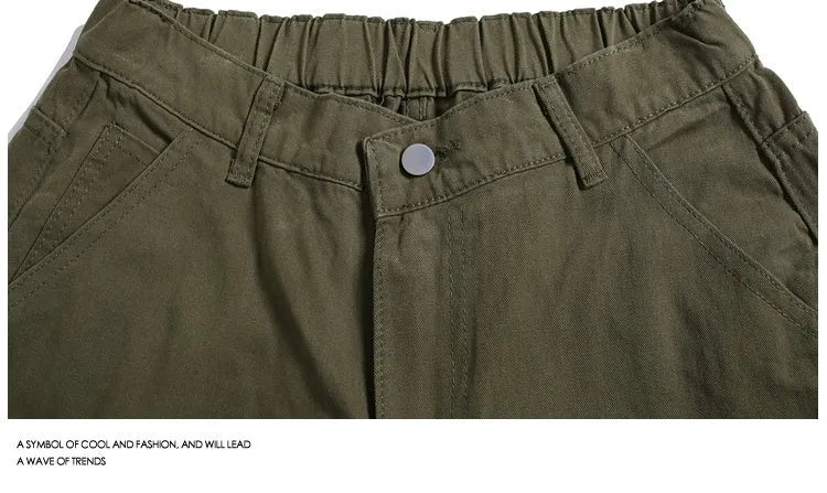 Workwear rivet cropped pants in wide-leg shorts style with mid waist design