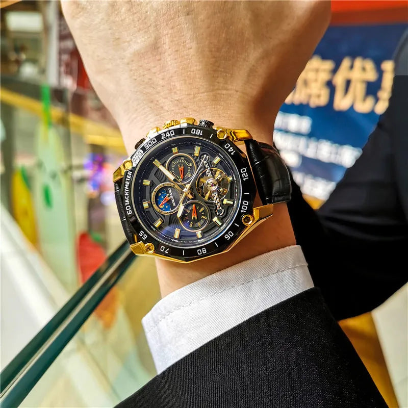 Men's automatic mechanical watch with 12mm thickness case in multiple colour combinations