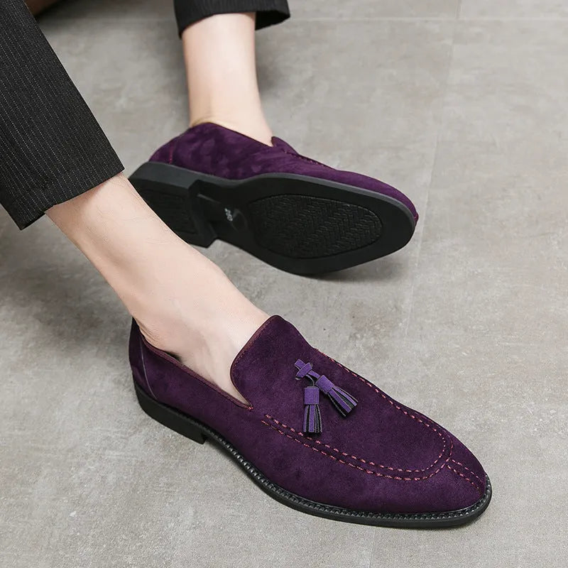 Men's suede matte fashion leather shoes in blue with flat heel and low tube design