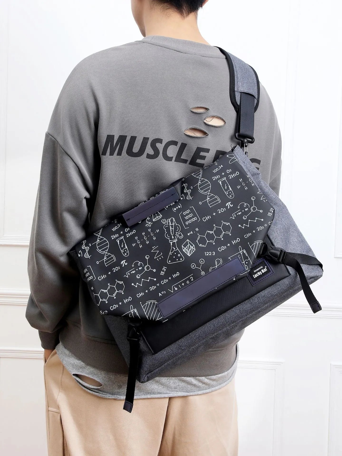 Oxford cloth laptop messenger bag with printed letter pattern for 13-16 inch tablet and 16 inch gaming notebook