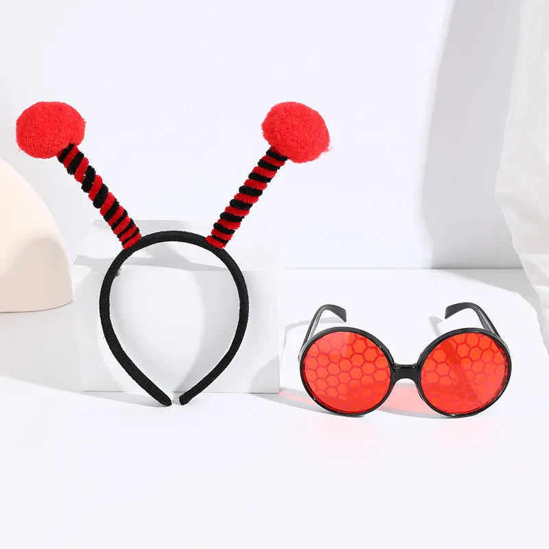 Yellow bees party costume headband and glasses set with cloth construction