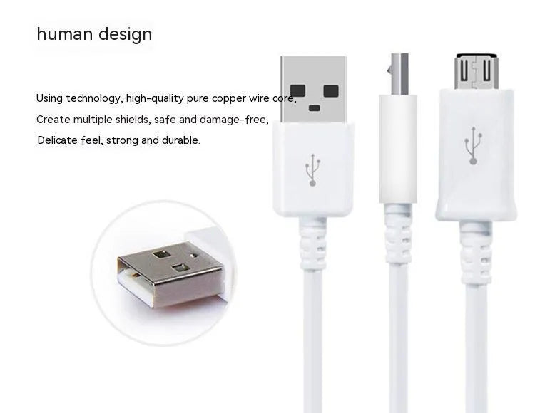 Android smartphone universal micro USB data cable in black or white with 1-metre length