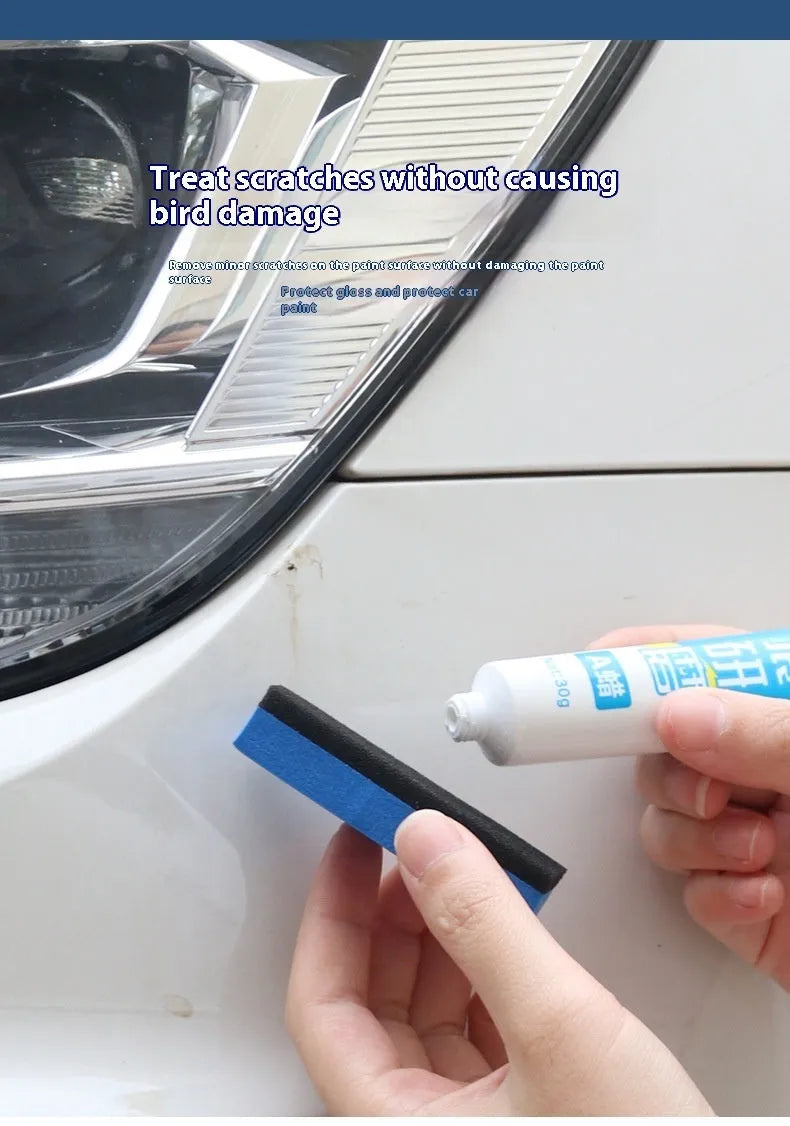 Car repair wax kit containing scratch removal A wax, brightening B wax, and frosted sponge applicator for automotive paint