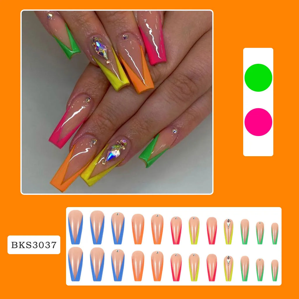 Detachable artificial nail tips with cartoon love cross heart pattern in diamond French colour BKS3037