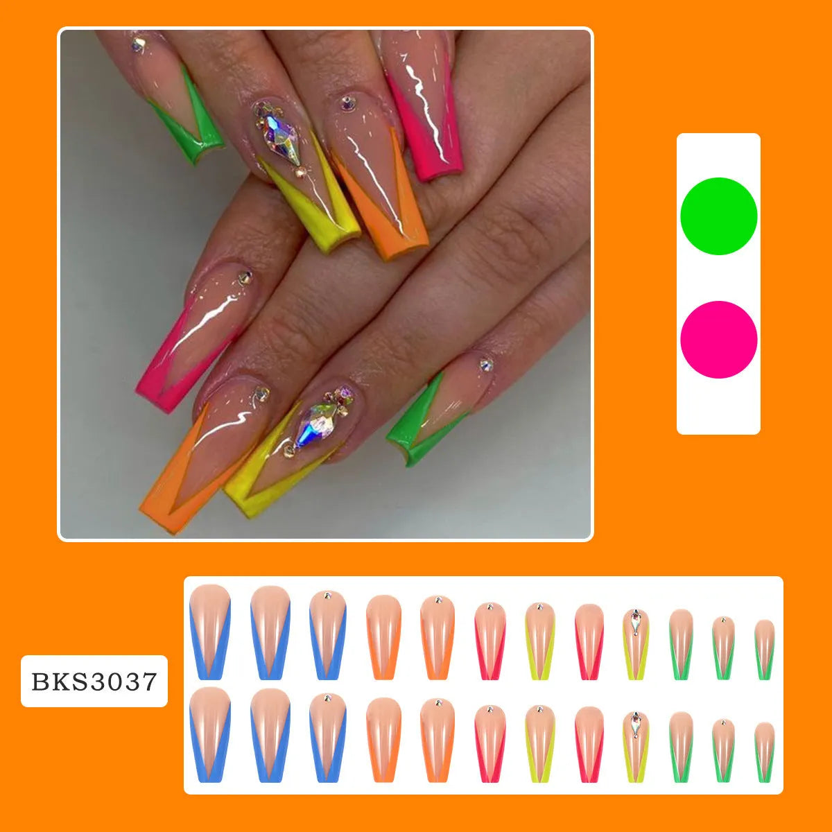 Detachable artificial nail tips with cartoon love cross heart pattern in diamond French colour BKS3037