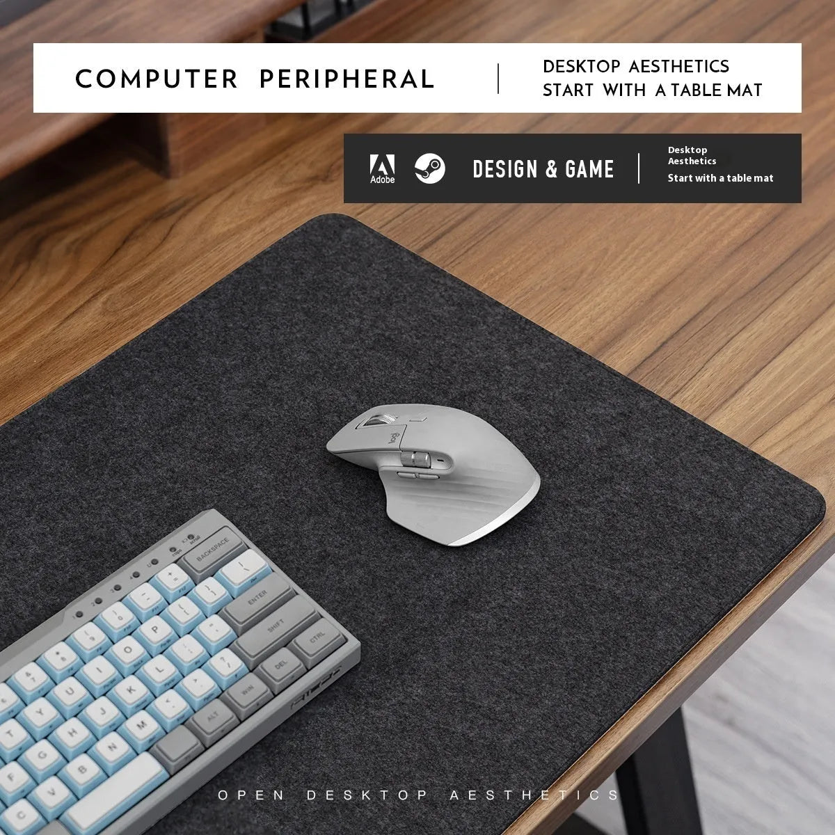 Oversize felt and cork desk mat mouse pad in multiple size options with minimalist design