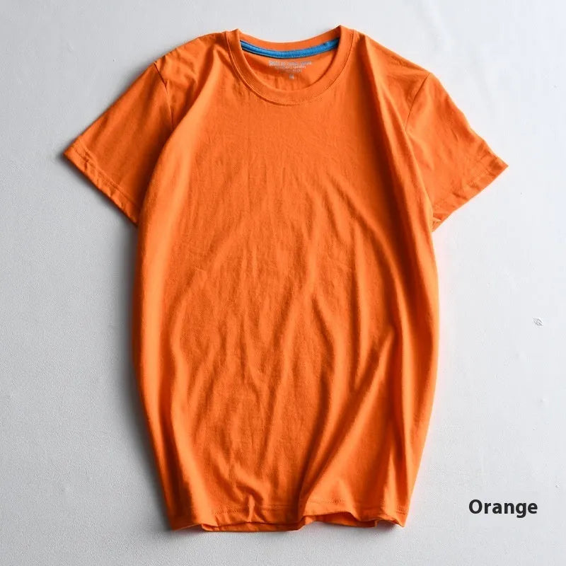 Men's solid colour round neck cotton t-shirt on a hanger