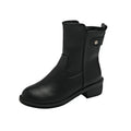 Black women's ankle boots with side zip and a low round toe.