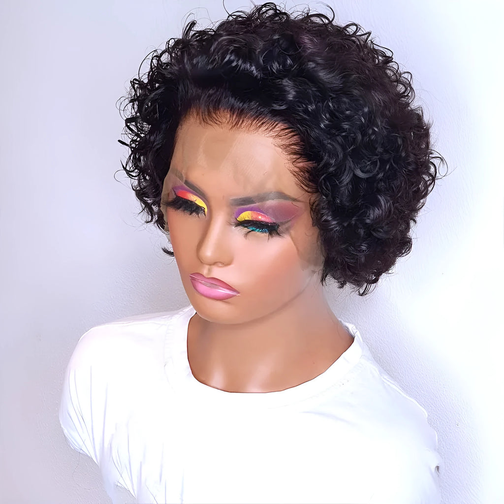Black human hair pixie wig with 13x1 colour on lace hair cover
