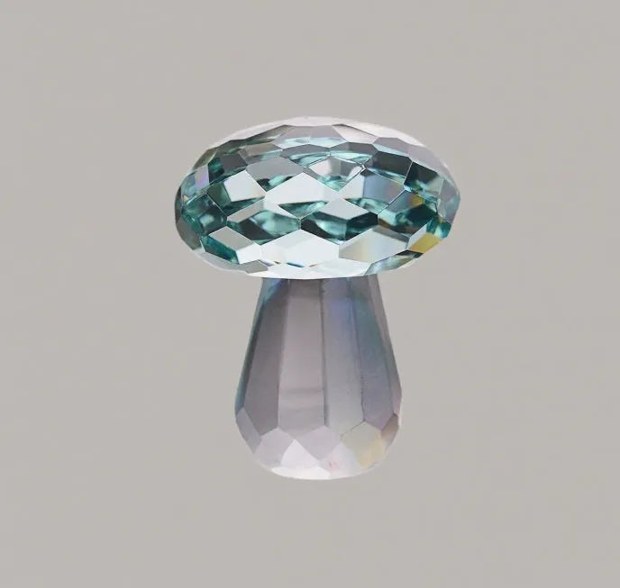 Colourful geometric crystal mushroom decorative sculpture measuring 40mm by 53mm