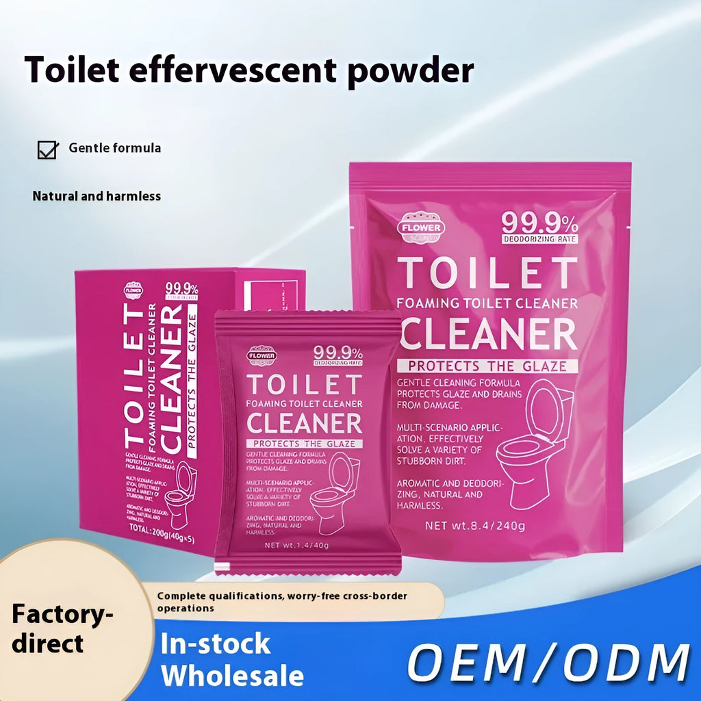 Toilet bubble powder for descaling in blue ocean or pink floral fragrance, 240g bag or box of 5 sachets