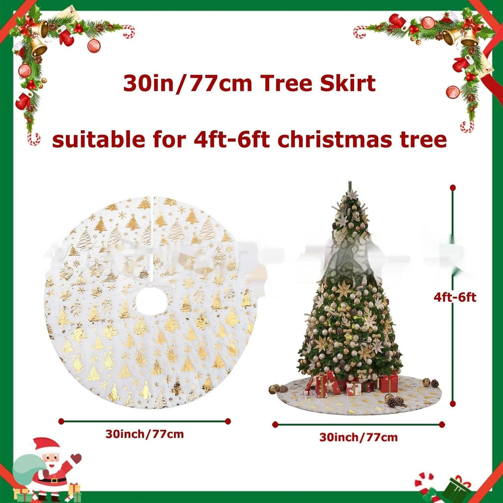 Plush red Christmas tree rug with snowflake XINGX pattern on a wooden floor