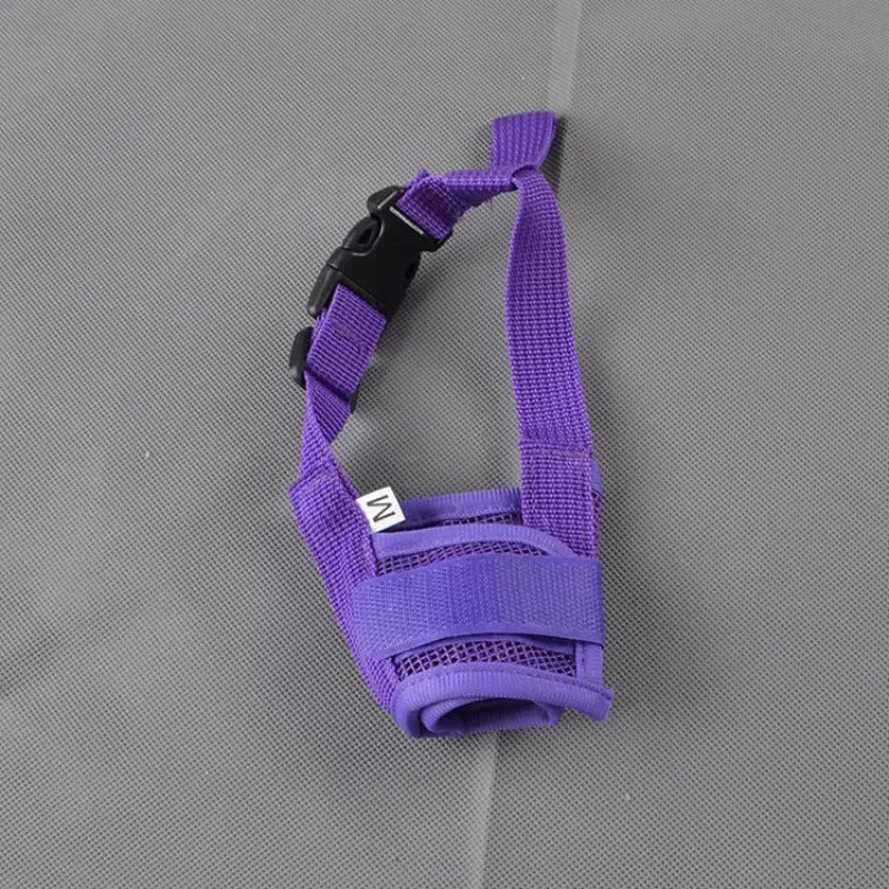 Adjustable plastic dog safety muzzle in cage design available in multiple colours and sizes