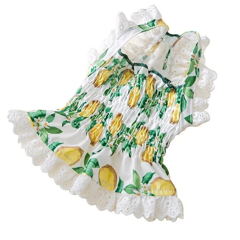 Rock yellow lemon polyester dog skirt with princess style and strap design for small dogs