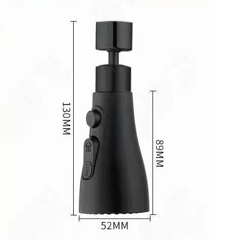 Silver universal pressurised kitchen faucet sprayer with rotating head and three-mode selector