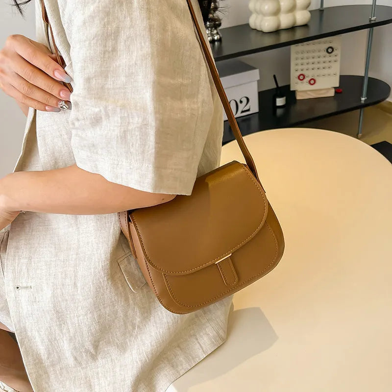 Women's small square PU crossbody bag in brown, horizontal shape, urban simplicity style