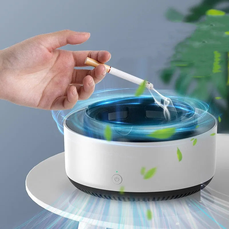 Smoke removal air purification ashtray with negative ion feature and compact design