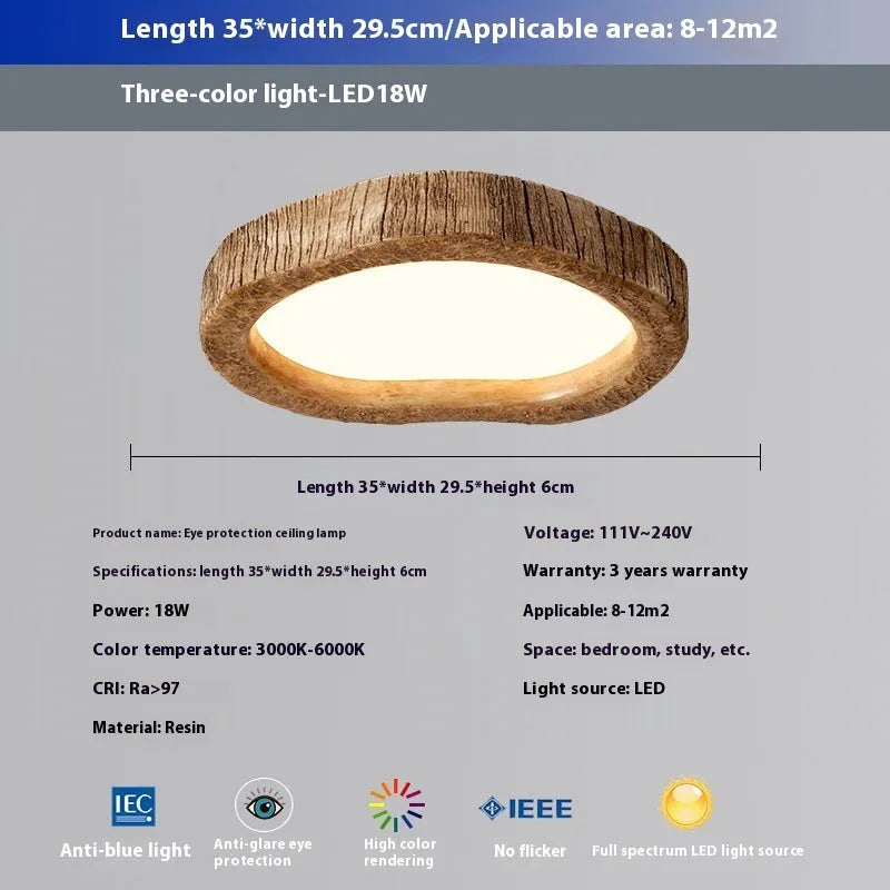 Wood grain finish circular ceiling lamp in new Chinese style design for bedroom installation