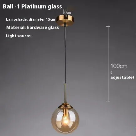 Nordic style modern round glass ball chandelier in clear, amber, smoke grey or platinum glass for living and dining rooms