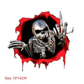 Colourful broken shell design metal skull car sticker measuring 15 by 14 centimetres