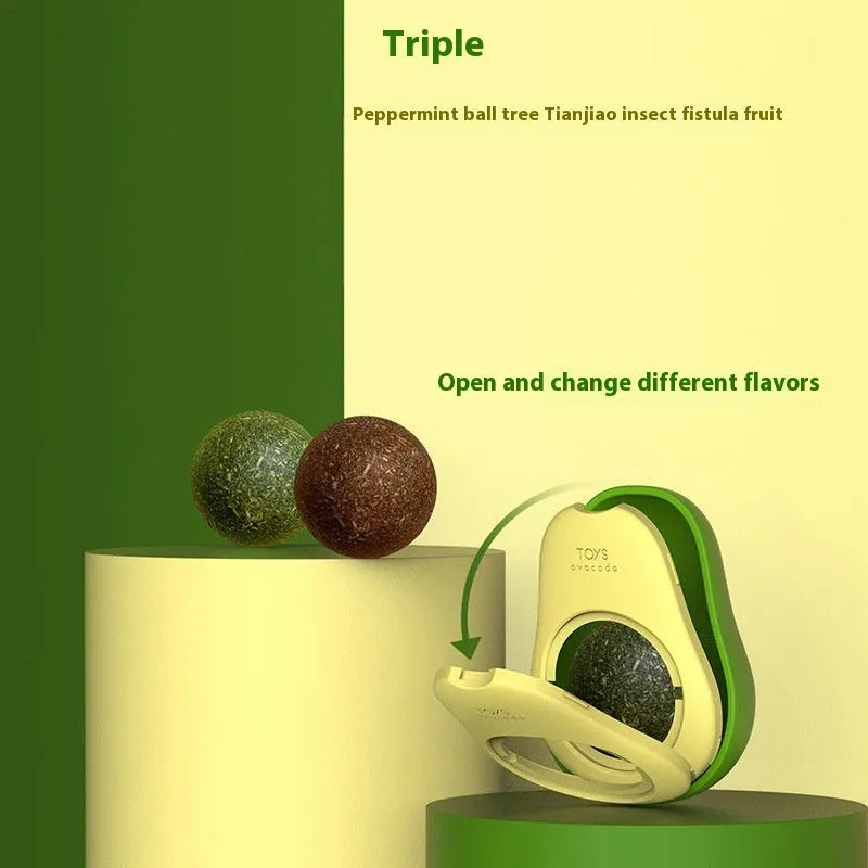 Plastic catnip ball toy in multiple colours with bite-resistant construction for dental care