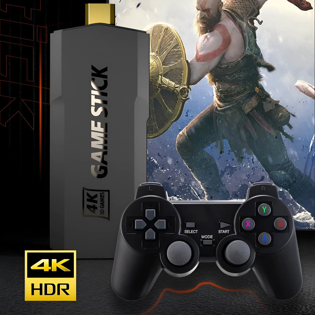 Wireless 4K game console and controller bundle with compact black ABS host on a table.