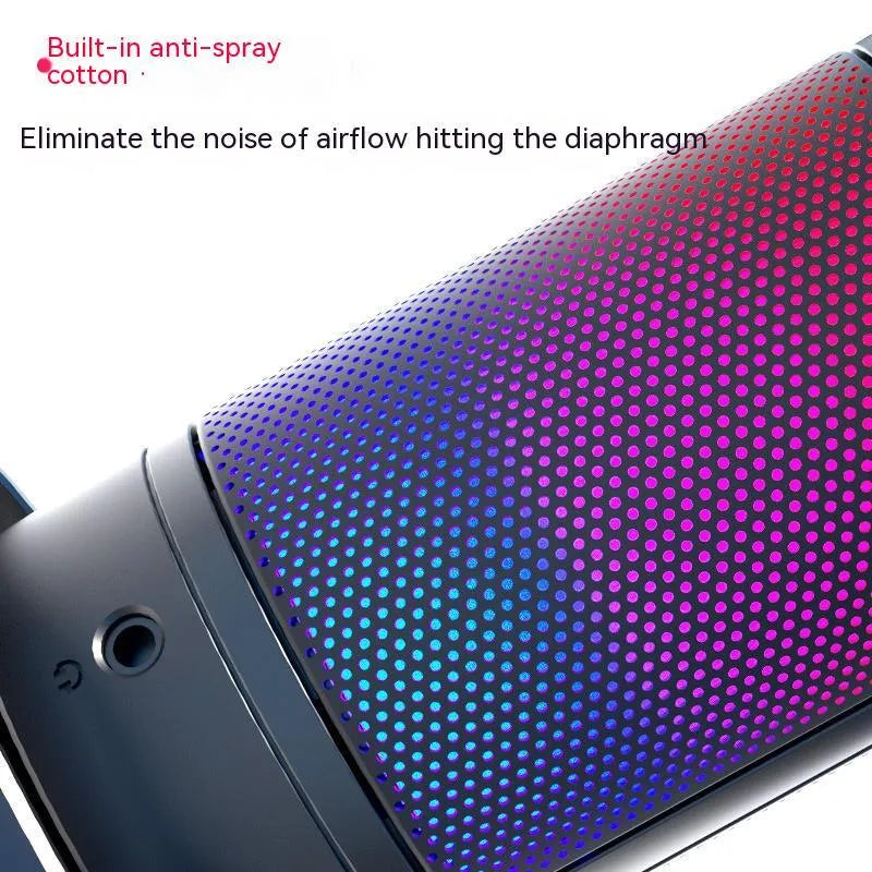 Condenser microphone with RGB lighting in black, white, or pink colours for computer recording and streaming