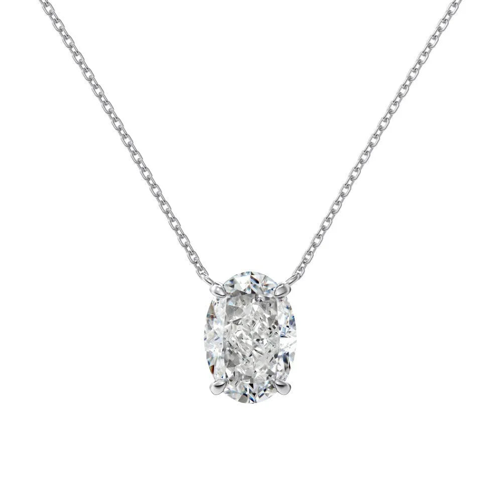 S925 sterling silver necklace with geometric oval ice flower pendant in gold or platinum finish.
