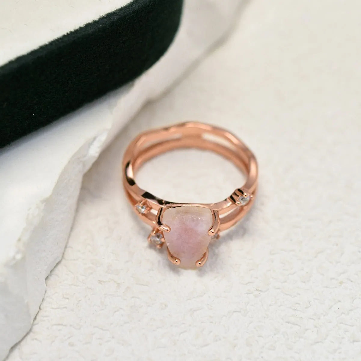 S925 sterling silver irregular triangle moonstone ring in geometric design with choice of finishes