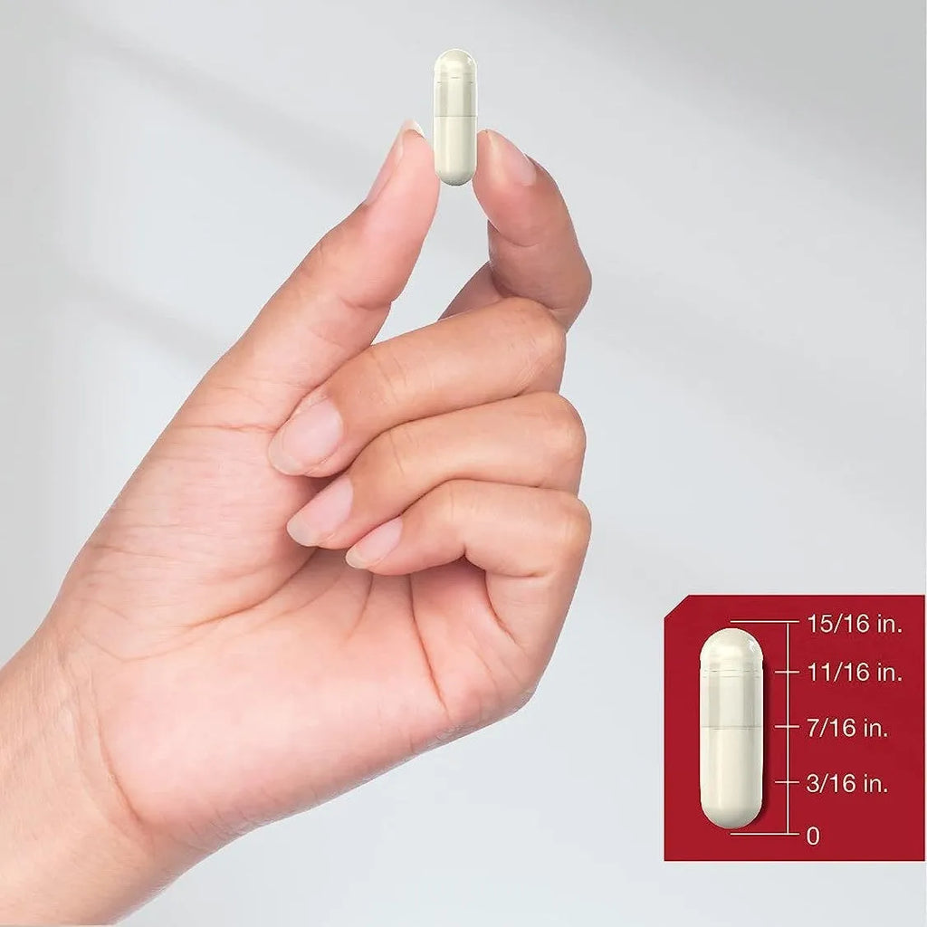 Bottle of 150 apple cider vinegar health supplement capsules on a white background.