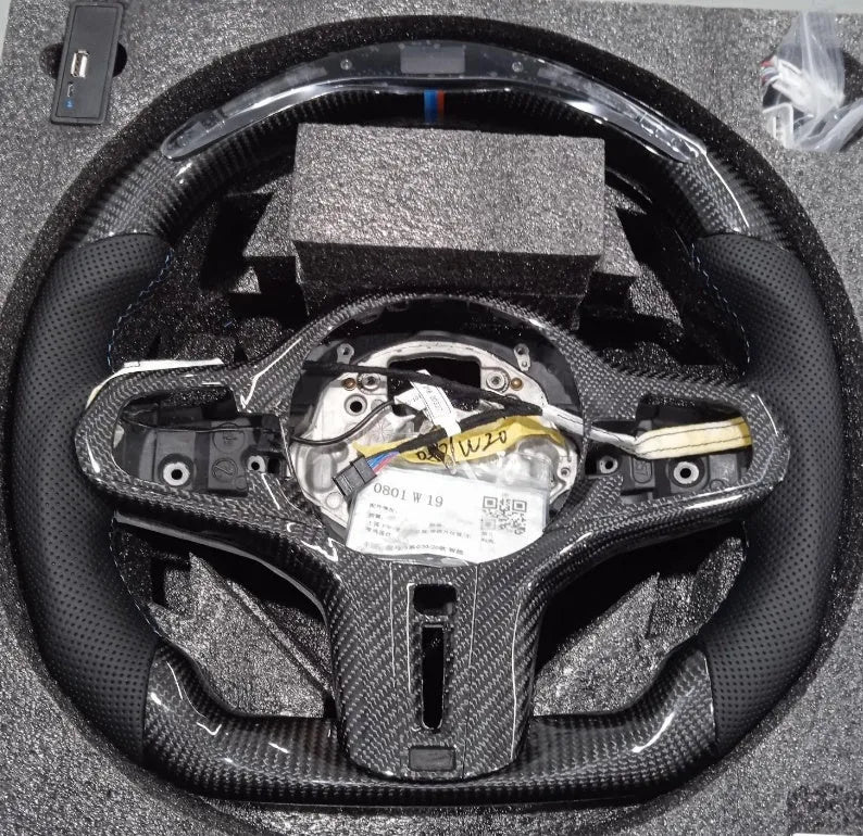 Black carbon fibre sports steering wheel with LED display for BMW X3 X5