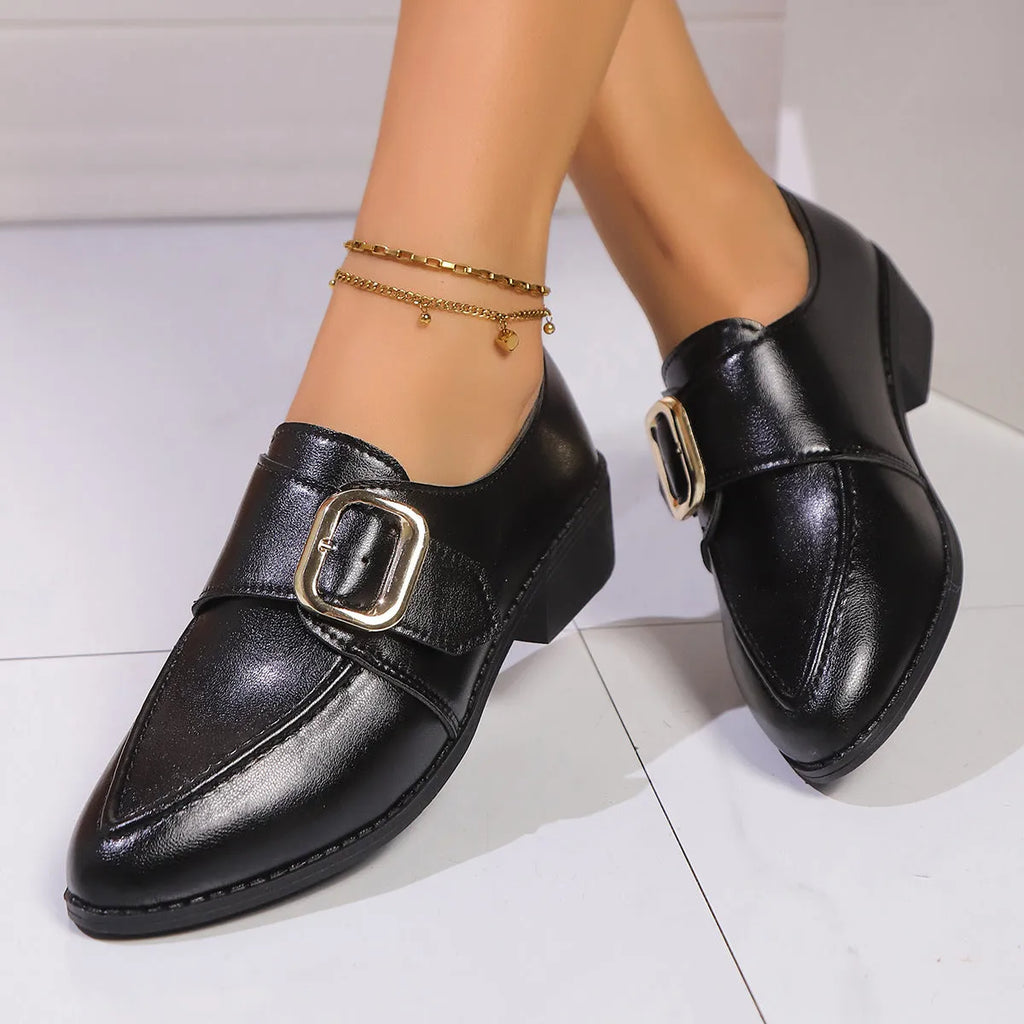 Women's leather-style shoes with bow decoration on PU upper and rubber sole