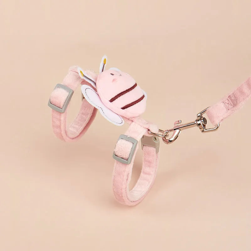 Bee-shaped adjustable cat lead in polyester with strap and hand holding rope