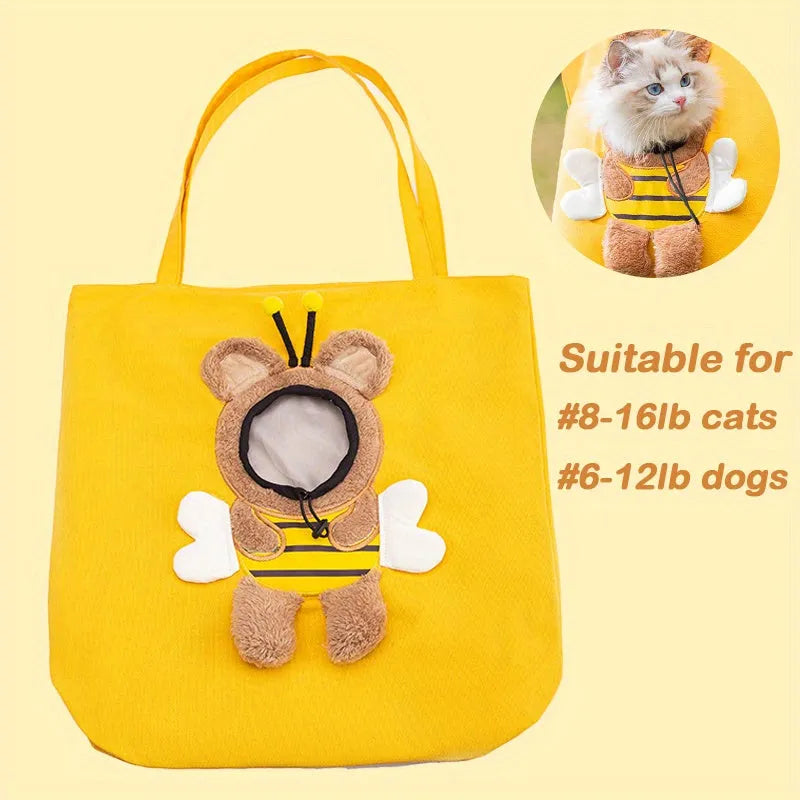 Canvas pet carrier bag with safety zippers and adjustable elastic side opening for dog or cat