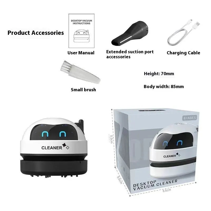 USB desktop vacuum cleaner in blue rocket design for keyboard and desk cleaning