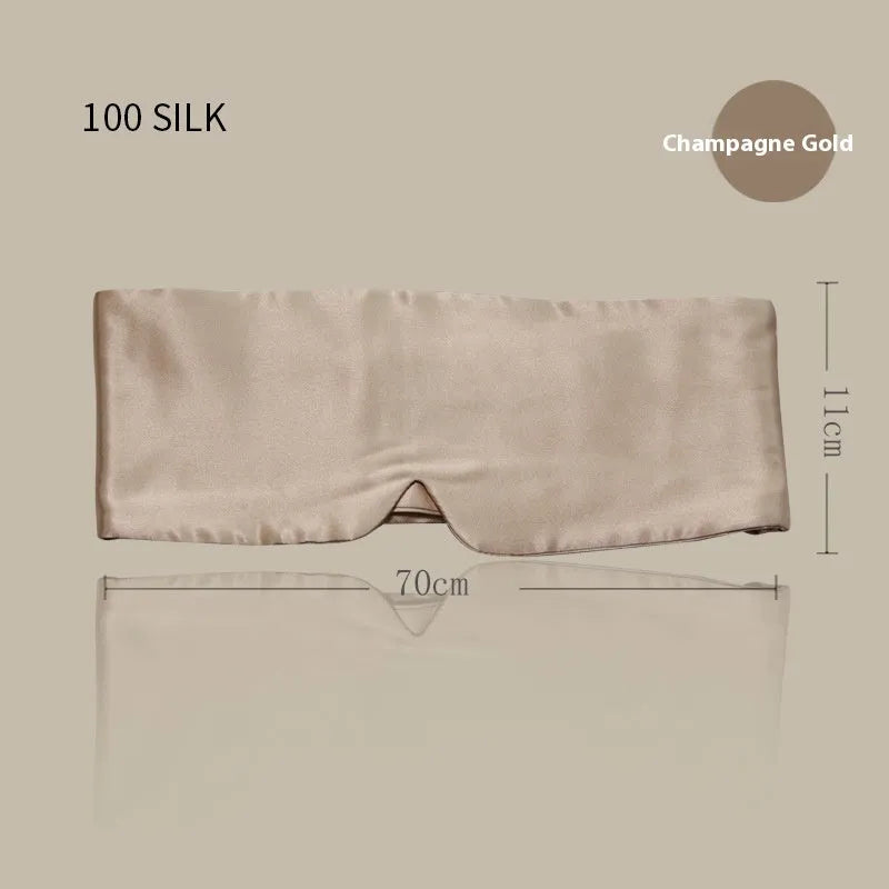 Mulberry silk sleep eye mask shown in multiple colours including black, champagne gold, and navy blue.