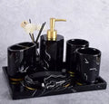 Ceramic bathroom set with bright glaze and applique in Phnom Penh ink and black