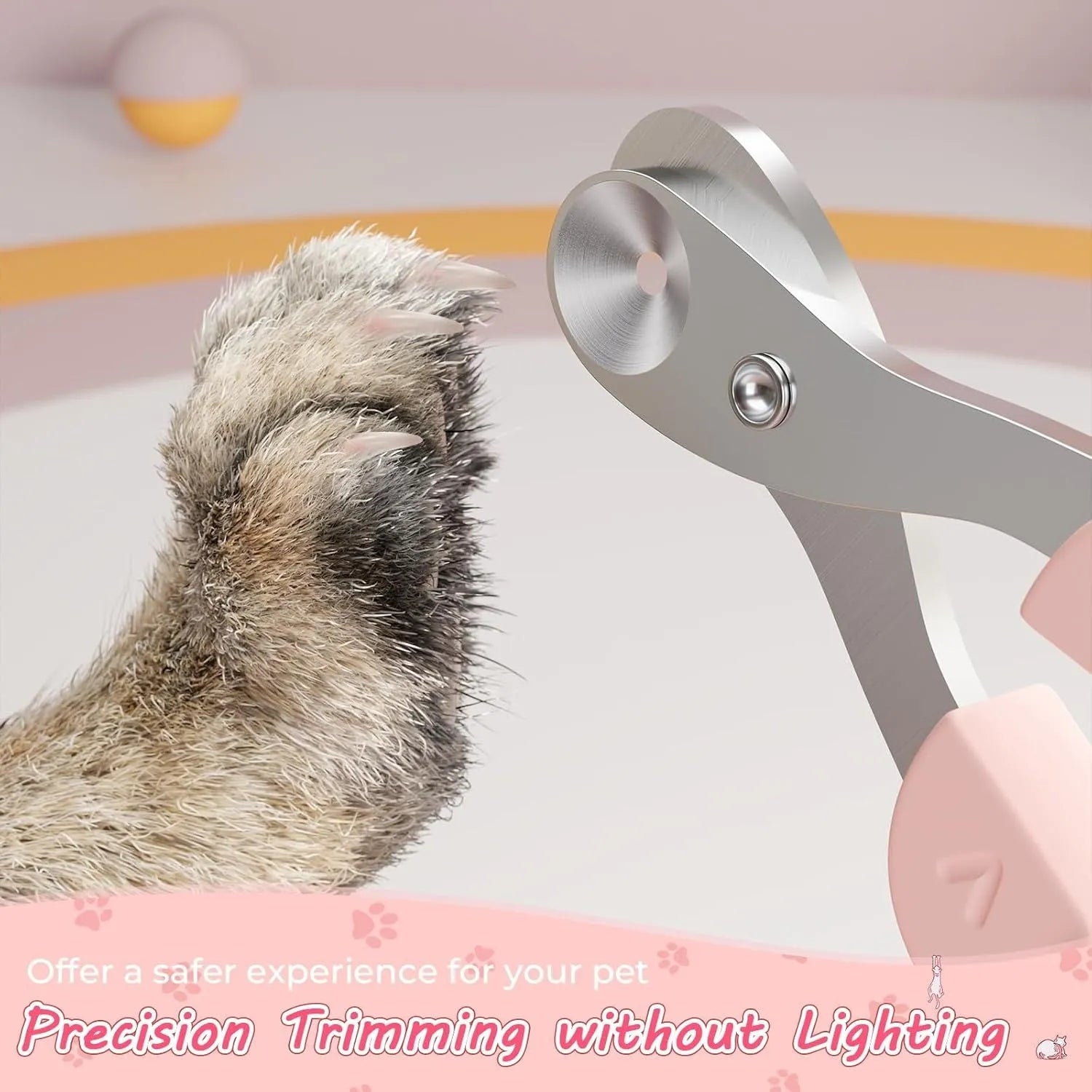 Cat nail clipper with positioning hole and non-slip handle in blue or pink colour