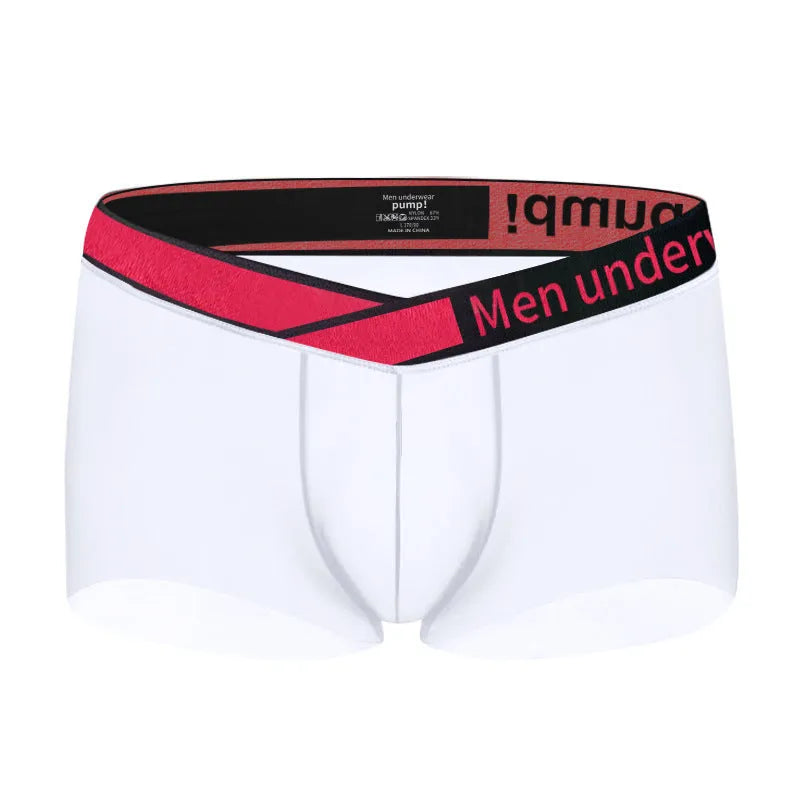 Men's low-waist modal nylon underwear with gradient laser pattern in black, red, and white colours