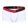 Men's low-waist modal nylon underwear with gradient laser pattern in black, red, and white colours