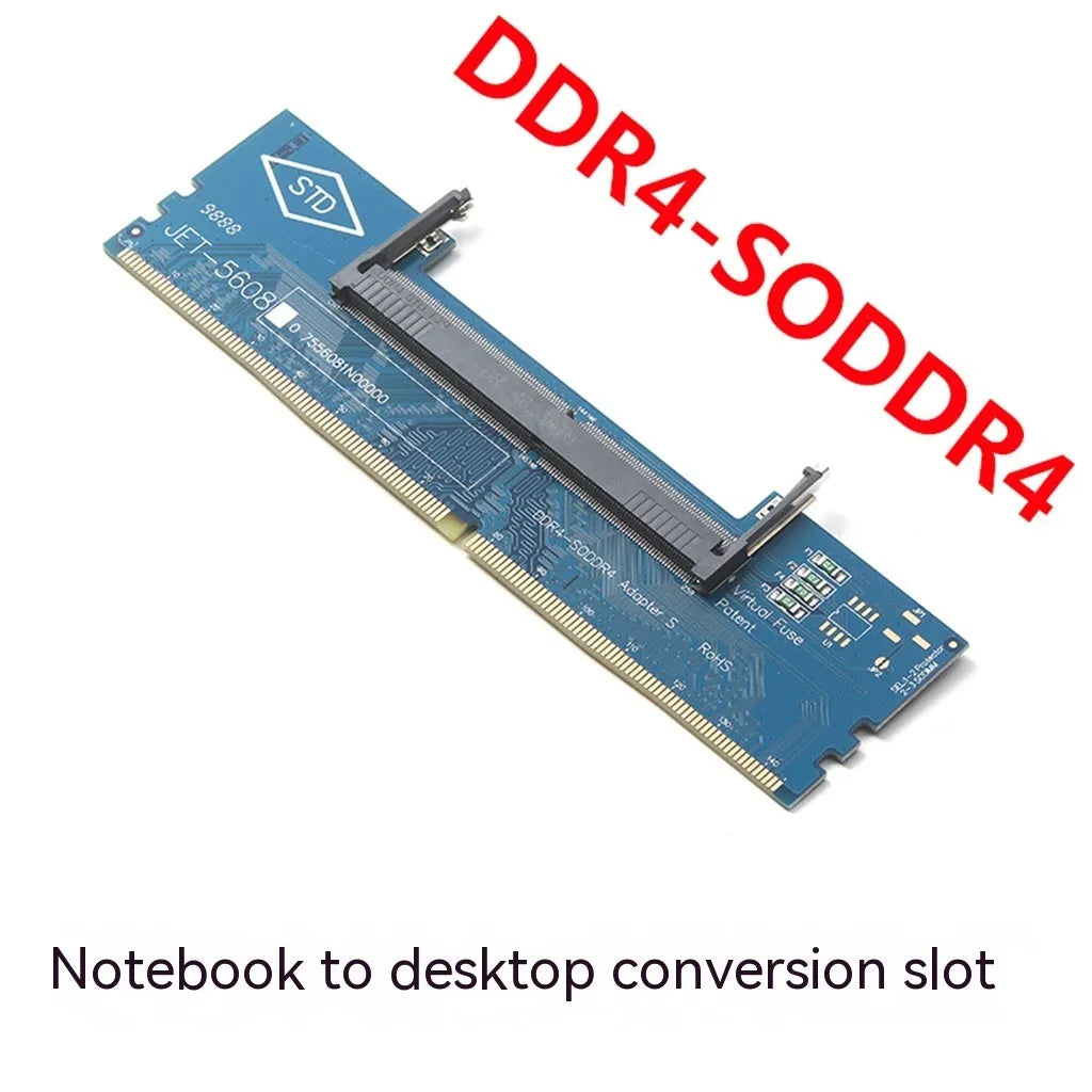DDR4 laptop to desktop memory adapter card with gold contacts and included memory stick