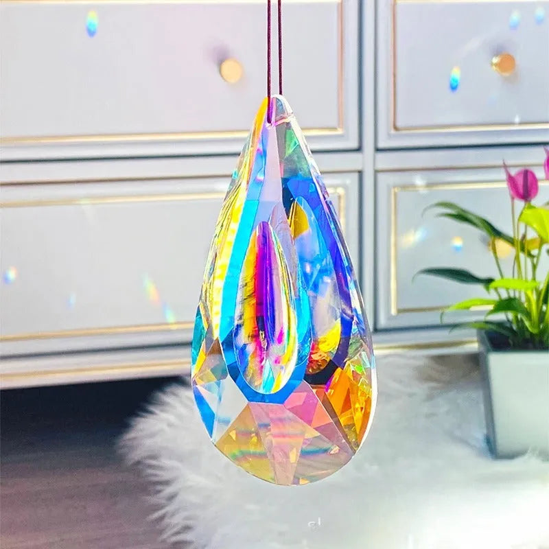 Rainbow electroplated crystal Christmas tree and garden pendant decorations catching light