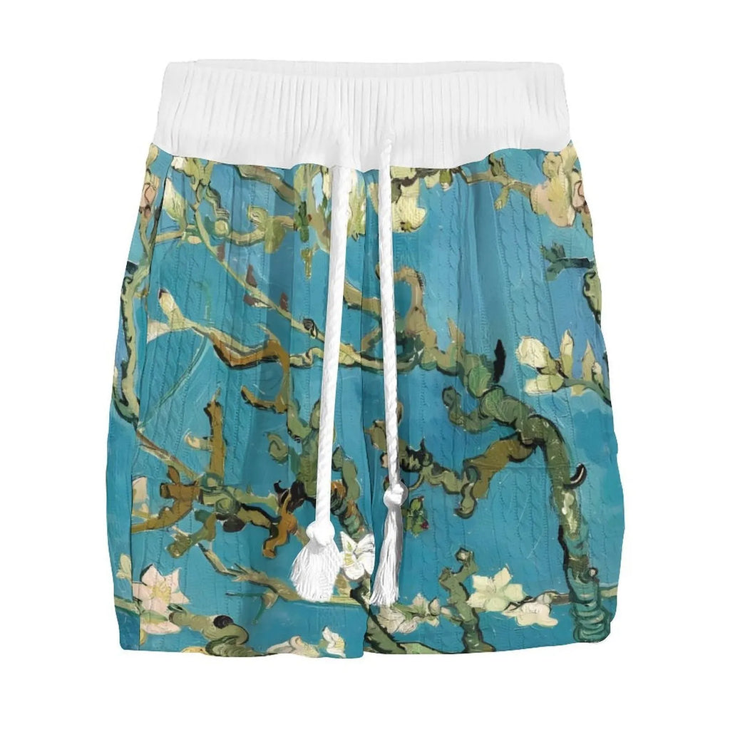 Men's peacock blue knitted shorts suit with 3D printed pattern and matching T-shirt