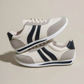 Red lace-up casual sneaker with soft rubber sole and pu mesh upper