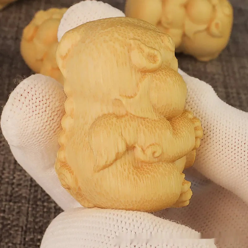Solid bamboo hand-carved ornament with Money Frog design, 4.5cm high.