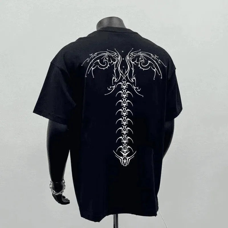 Men's loose fit cotton short sleeve shirt in black colour with printing design for business commuting